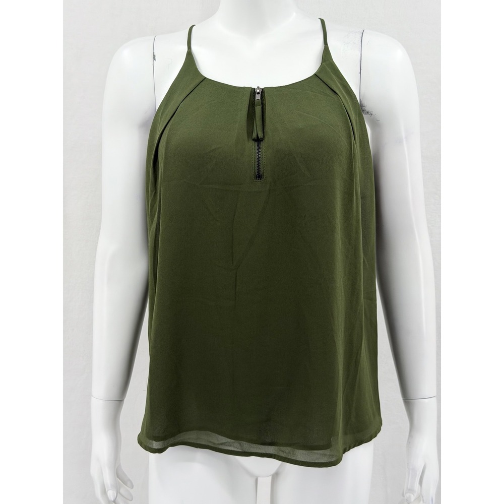 Naked Zebra Top Womens Small Olive Green Cami Zip Sleeveless Summer Casual Boho
